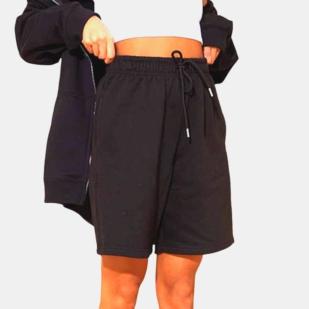 New XS Oversized Black Drawstring Shorts Lounge Longline Athletic Sweatpants